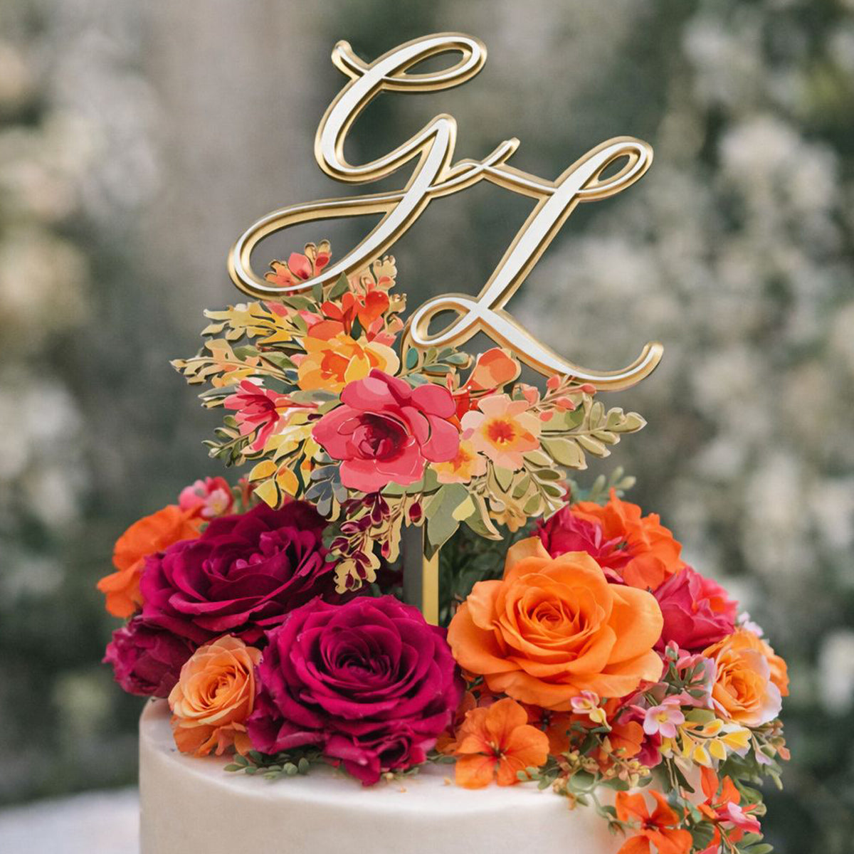 Cake Topper Iniziali floreali